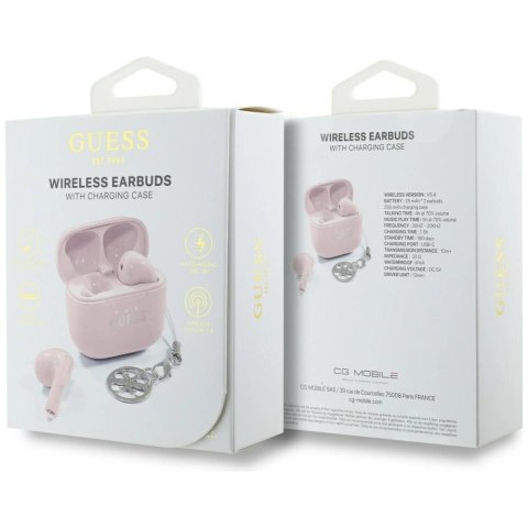 Słuchawki TWS Guess Glossy Effect Printed Classic Logo & Charm - różowe