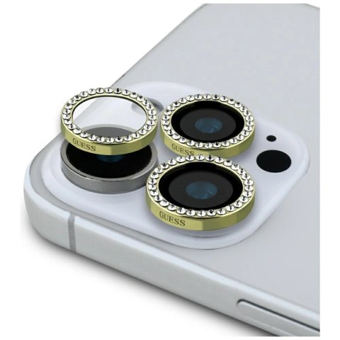 Szkło na obiektyw aparatu Guess Rhinestone do iPhone 16 Pro / 16 Pro Max - złote Szkło na obiektyw aparatu Guess Rhinestone do iPhone 16 Pro / 16 Pro Max - złote