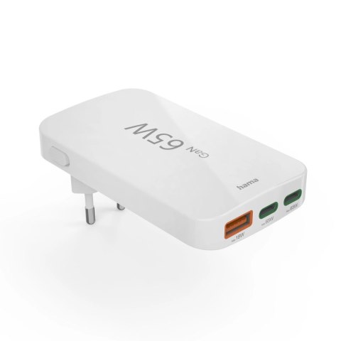 Ładowarka Hama GaN 65W 2x USB-C 1x USB-A składana - biała Ładowarka Hama GaN 65W 2x USB-C 1x USB-A składana - biała