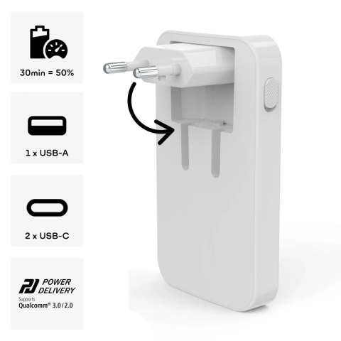 Ładowarka Hama GaN 65W 2x USB-C 1x USB-A składana - biała Ładowarka Hama GaN 65W 2x USB-C 1x USB-A składana - biała