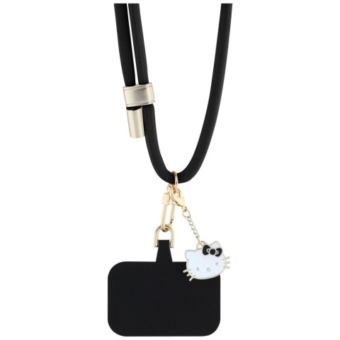 Uniwersalna smycz do telefonu Hello Kitty Patch & Kitty Head Charm - czarna Uniwersalna smycz do telefonu Hello Kitty Patch & Kitty Head Charm - czarna