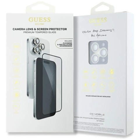 Zestaw 2w1 Guess BP Rhinestone szkło na ekran i obiektyw aparatu do iPhone 16 Pro Max - złoty Zestaw 2w1 Guess BP Rhinestone szkło na ekran i obiektyw aparatu do iPhone 16 Pro Max - złoty