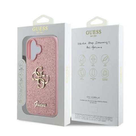 Etui Guess Fixed Glitter Big 4G na iPhone 16 Plus 6.7" - różowe Etui Guess Fixed Glitter Big 4G na iPhone 16 Plus 6.7" - różowe