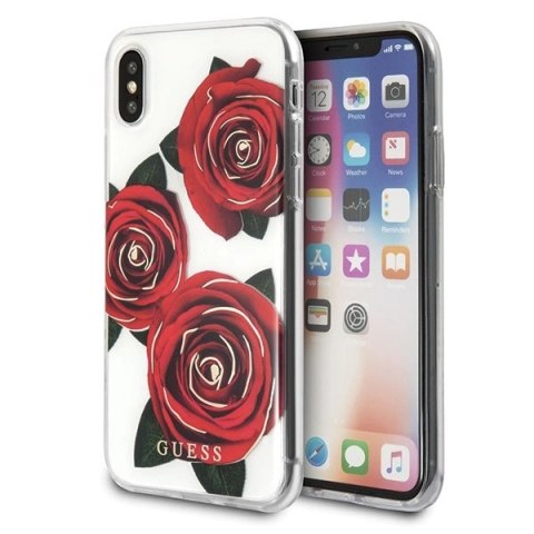 Etui Guess Flower Desire Red Rose na iPhone X - przezroczyste Etui Guess Flower Desire Red Rose na iPhone X - przezroczyste