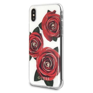 Etui Guess Flower Desire Red Rose na iPhone X - przezroczyste