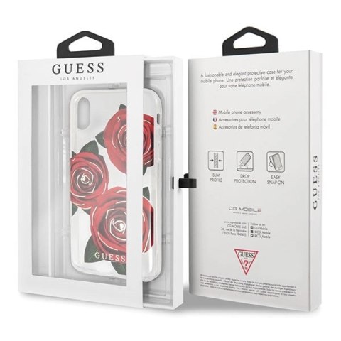Etui Guess Flower Desire Red Rose na iPhone X - przezroczyste Etui Guess Flower Desire Red Rose na iPhone X - przezroczyste