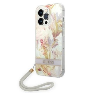 Etui Guess Flower Strap na iPhone 14 Pro 6,1" - fioletowe