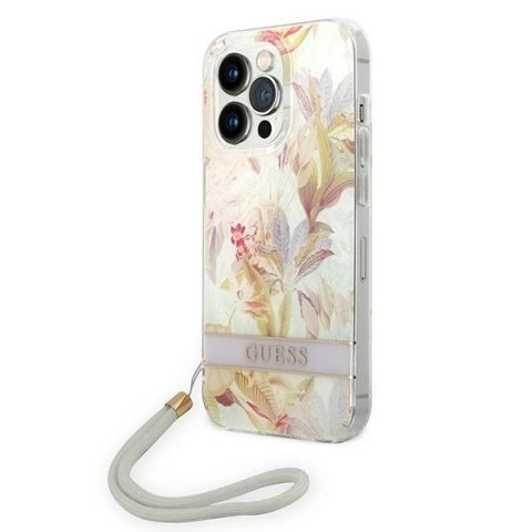 Etui Guess Flower Strap na iPhone 14 Pro 6,1" - fioletowe Etui Guess Flower Strap na iPhone 14 Pro 6,1" - fioletowe