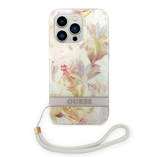 Etui Guess Flower Strap na iPhone 14 Pro 6,1" - fioletowe