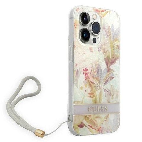 Etui Guess Flower Strap na iPhone 14 Pro 6,1" - fioletowe Etui Guess Flower Strap na iPhone 14 Pro 6,1" - fioletowe