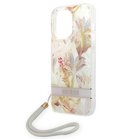 Etui Guess Flower Strap na iPhone 14 Pro 6,1" - fioletowe Etui Guess Flower Strap na iPhone 14 Pro 6,1" - fioletowe