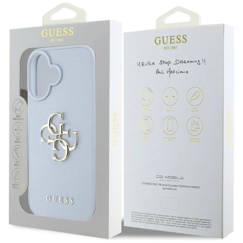Etui Guess Grained Big 4G Logo Small Classic Logo na iPhone 16 - niebieskie Etui Guess Grained Big 4G Logo Small Classic Logo na iPhone 16 - niebieskie