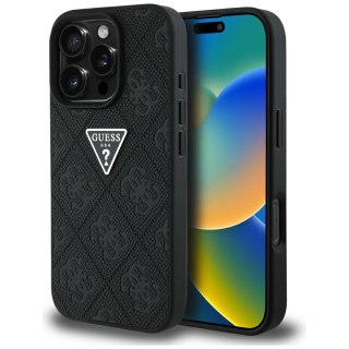 Etui Guess Hot Stamp 4G Pattern Triangle Metal Logo na iPhone 16 Pro Max - czarne