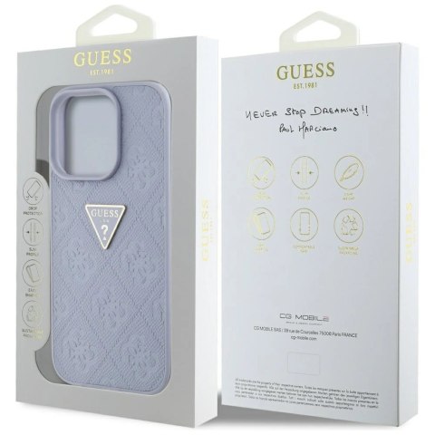 Etui Guess Hot Stamp 4G Pattern Triangle Metal Logo na iPhone 16 Pro Max - fioletowe