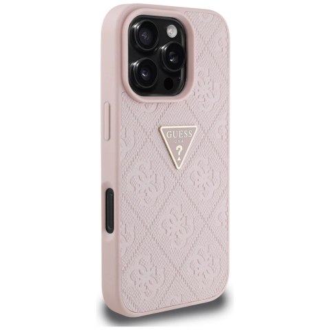 Etui Guess Hot Stamp 4G Pattern Triangle Metal Logo na iPhone 16 Pro Max - różowe
