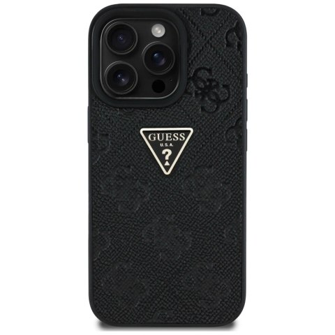 Etui Guess Hot Stamp 4G Pattern Triangle Metal Logo na iPhone 16 Pro - czarne