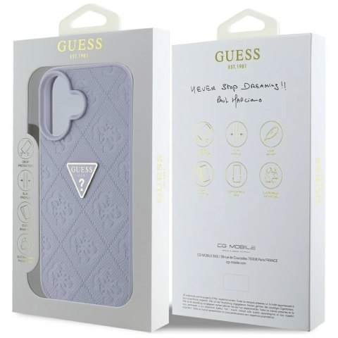 Etui Guess Hot Stamp 4G Pattern Triangle Metal Logo na iPhone 16 - fioletowe