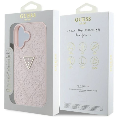 Etui Guess Hot Stamp 4G Pattern Triangle Metal Logo na iPhone 16 - różowe Etui Guess Hot Stamp 4G Pattern Triangle Metal Logo na iPhone 16 - różowe