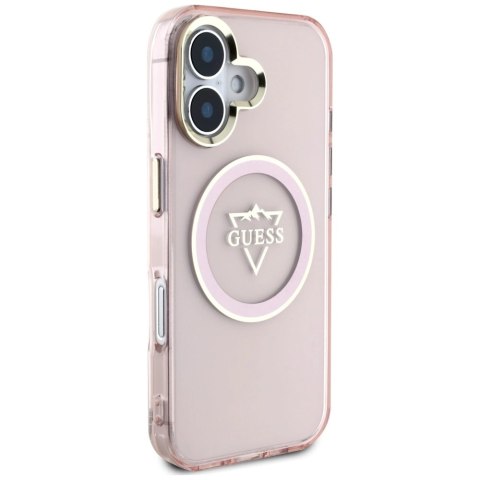 Etui Guess IML Metal Mountain Logo MagSafe na iPhone 16 - różowe Etui Guess IML Metal Mountain Logo MagSafe na iPhone 16 - różowe