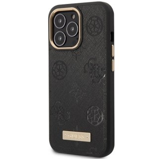 Etui Guess Peony Logo Plate MagSafe na iPhone 14 Pro Max 6.7" - czarne
