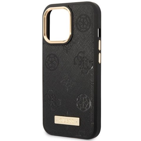 Etui Guess Peony Logo Plate MagSafe na iPhone 14 Pro Max 6.7" - czarne Etui Guess Peony Logo Plate MagSafe na iPhone 14 Pro Max 6.7" - czarne