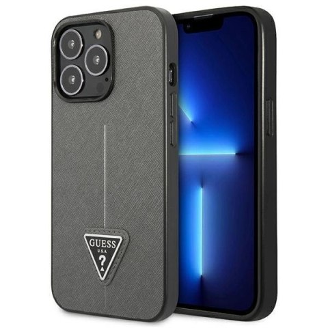 Etui Guess Saffiano Triangle Logo na iPhone 13 Pro / 13 6,1" - srebrne Etui Guess Saffiano Triangle Logo na iPhone 13 Pro / 13 6,1" - srebrne