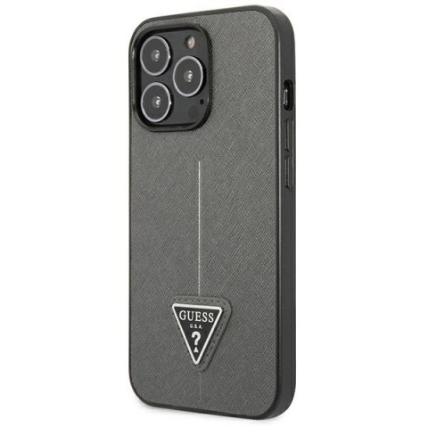 Etui Guess Saffiano Triangle Logo na iPhone 13 Pro / 13 6,1" - srebrne Etui Guess Saffiano Triangle Logo na iPhone 13 Pro / 13 6,1" - srebrne