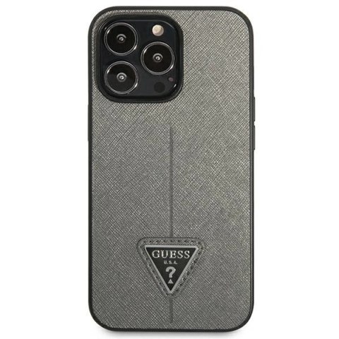 Etui Guess Saffiano Triangle Logo na iPhone 13 Pro / 13 6,1" - srebrne Etui Guess Saffiano Triangle Logo na iPhone 13 Pro / 13 6,1" - srebrne