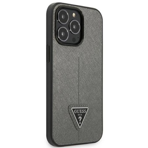 Etui Guess Saffiano Triangle Logo na iPhone 13 Pro / 13 6,1" - srebrne Etui Guess Saffiano Triangle Logo na iPhone 13 Pro / 13 6,1" - srebrne
