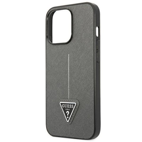 Etui Guess Saffiano Triangle Logo na iPhone 13 Pro / 13 6,1" - srebrne Etui Guess Saffiano Triangle Logo na iPhone 13 Pro / 13 6,1" - srebrne
