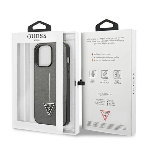Etui Guess Saffiano Triangle Logo na iPhone 13 Pro / 13 6,1" - srebrne Etui Guess Saffiano Triangle Logo na iPhone 13 Pro / 13 6,1" - srebrne