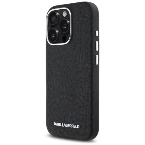 Etui Karl Lagerfeld Saffiano Full Wrapped Elongated Metal Logo MagSafe na iPhone 16 Pro Max - czarne