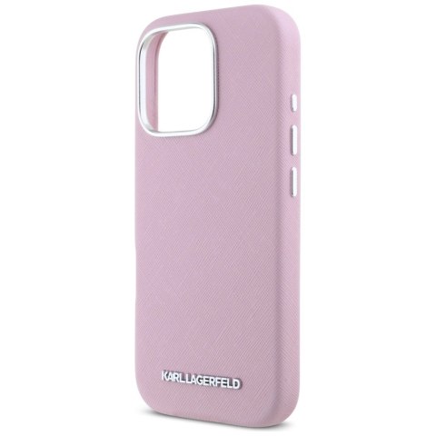 Etui Karl Lagerfeld Saffiano Full Wrapped Elongated Metal Logo MagSafe na iPhone 16 Pro Max - różowe