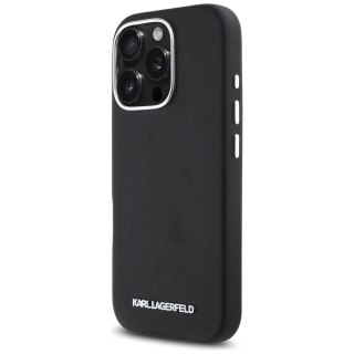 Etui Karl Lagerfeld Saffiano Full Wrapped Elongated Metal Logo MagSafe na iPhone 16 Pro - czarne
