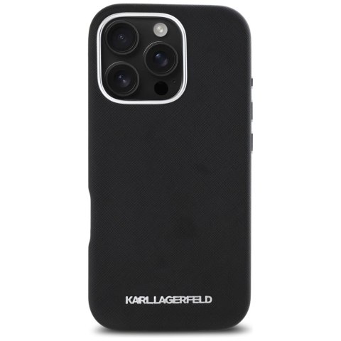 Etui Karl Lagerfeld Saffiano Full Wrapped Elongated Metal Logo MagSafe na iPhone 16 Pro - czarne