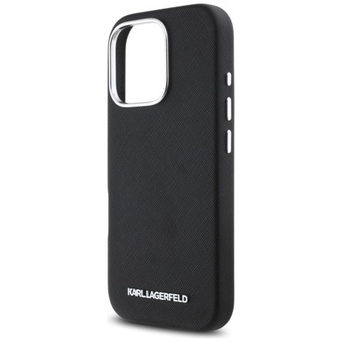 Etui Karl Lagerfeld Saffiano Full Wrapped Elongated Metal Logo MagSafe na iPhone 16 Pro - czarne