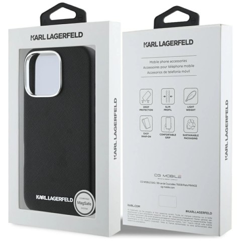 Etui Karl Lagerfeld Saffiano Full Wrapped Elongated Metal Logo MagSafe na iPhone 16 Pro - czarne