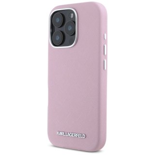 Etui Karl Lagerfeld Saffiano Full Wrapped Elongated Metal Logo MagSafe na iPhone 16 Pro - różowe
