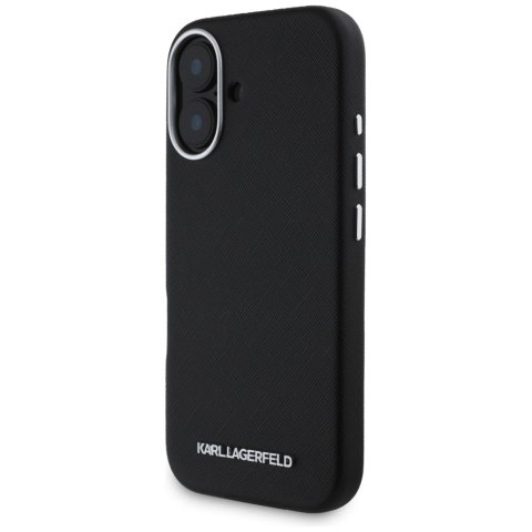 Etui Karl Lagerfeld Saffiano Full Wrapped Elongated Metal Logo MagSafe na iPhone 16 - czarne