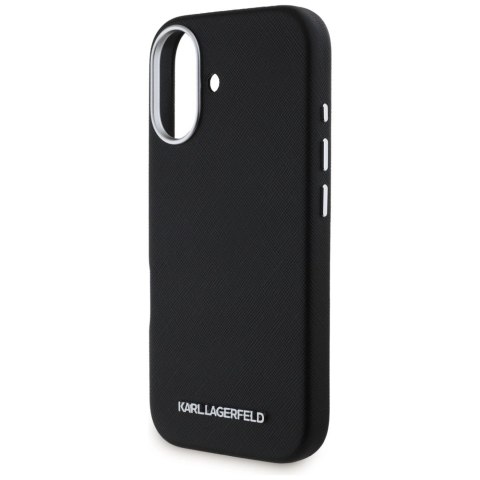 Etui Karl Lagerfeld Saffiano Full Wrapped Elongated Metal Logo MagSafe na iPhone 16 - czarne