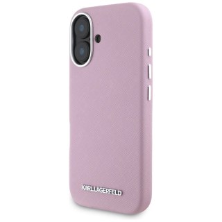 Etui Karl Lagerfeld Saffiano Full Wrapped Elongated Metal Logo MagSafe na iPhone 16 - różowe