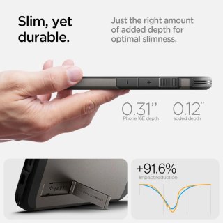 Etui Spigen Tough Armor z MagSafe na iPhone 16e z podstawką - szare