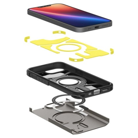 Etui Spigen Tough Armor z MagSafe na iPhone 16e z podstawką - szare
