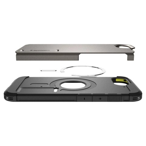 Etui Spigen Tough Armor z MagSafe na iPhone 16e z podstawką - szare