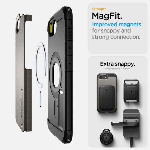 Etui Spigen Tough Armor z MagSafe na iPhone 16e z podstawką - szare