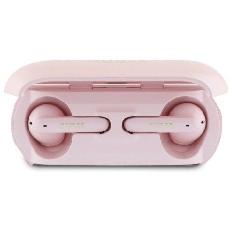 Słuchawki Guess Elongated Metalic Printed Logo Bluetooth TWS + stacja dokująca - różowe