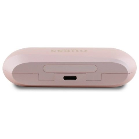 Słuchawki Guess Elongated Metalic Printed Logo Bluetooth TWS + stacja dokująca - różowe