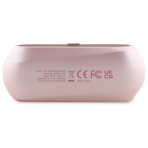 Słuchawki Guess Elongated Metalic Printed Logo Bluetooth TWS + stacja dokująca - różowe