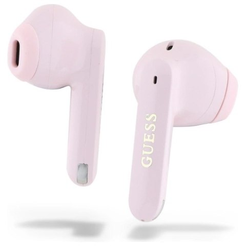 Słuchawki Guess Elongated Metalic Printed Logo Bluetooth TWS + stacja dokująca - różowe