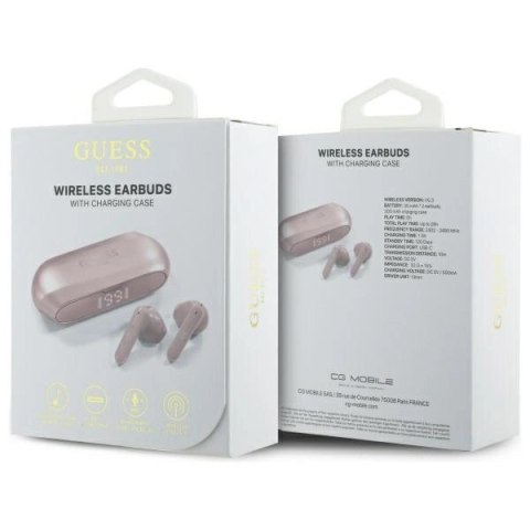Słuchawki Guess Elongated Metalic Printed Logo Bluetooth TWS + stacja dokująca - różowe